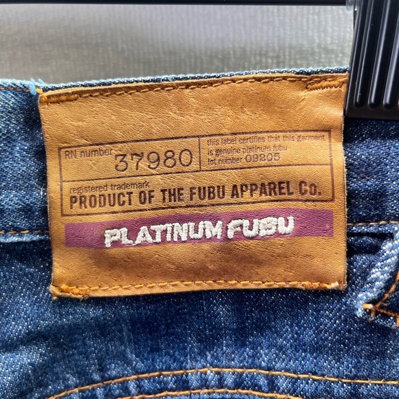 Fubu Platinum Fat Albert Y2K Baggy Leg Jeans Mens 32/34 Blue Denim 90s Vintage - Picture 10 of 11